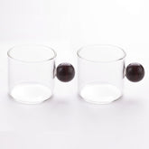 Kuber Industries 4 Pcs Borosilicate Glass Coffee Cups | Cup with Wooden Ball Handle | High Heat Resistant | Microwave and Dishwasher Safe | 120 ML | Pack of 2 | Transparent